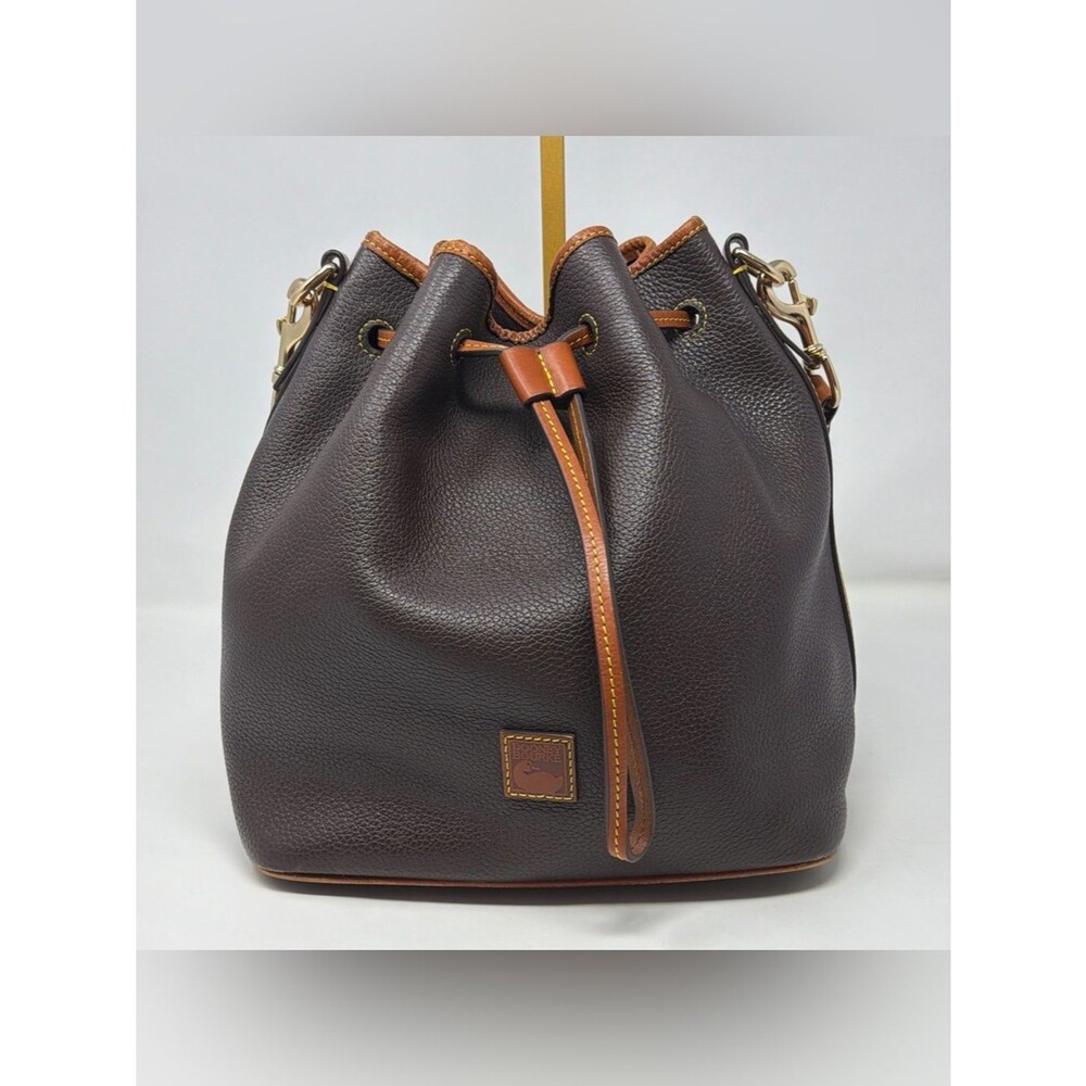 Dooney & Bourke Large Pebbled Leather Drawstring Bucket Shoulder Bag Brown